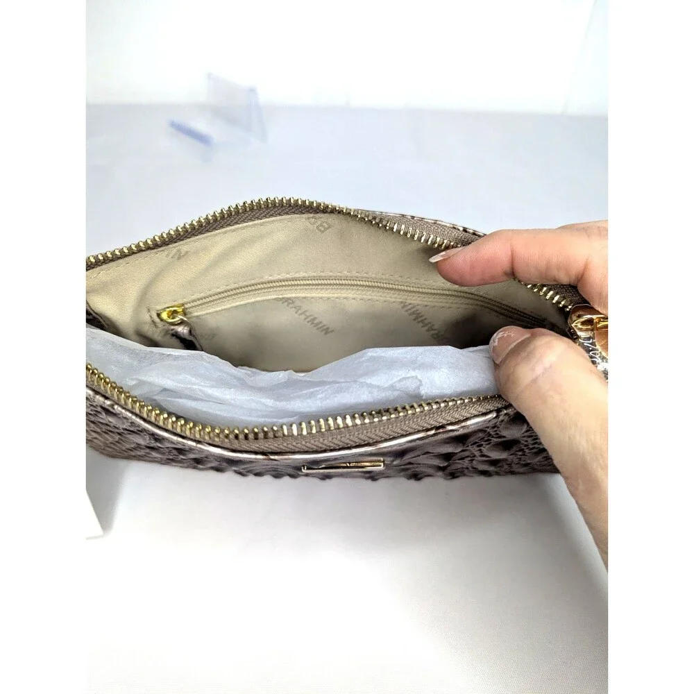 Brahmin Daisy Large Zip Wristlet - Silver Lining, Grey Taupe Brown NWT - Picture 6 of 9